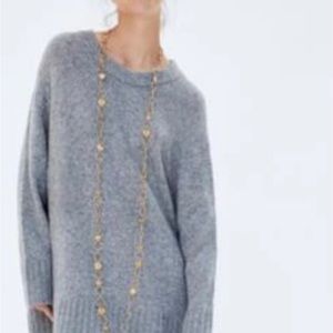 Zara grey long sweater with ribbed trims S new 6873/125/802